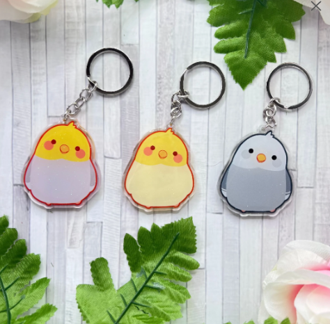 Cockatiel acrylic charm | Cartoon Cute Kawaii Chibi Style Birb Art