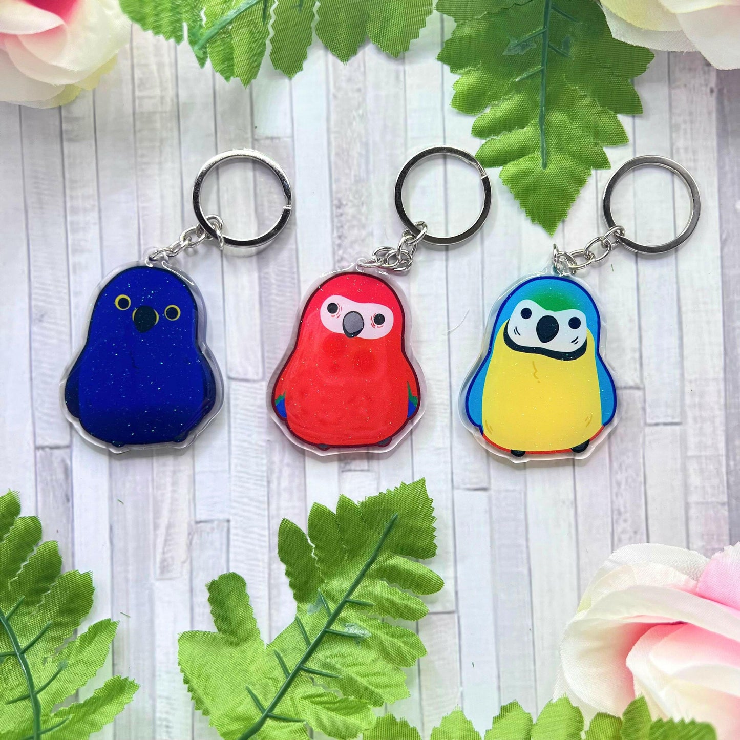 Macaw Parrot acrylic charm | Cartoon Cute Kawaii Chibi Style Birb Art