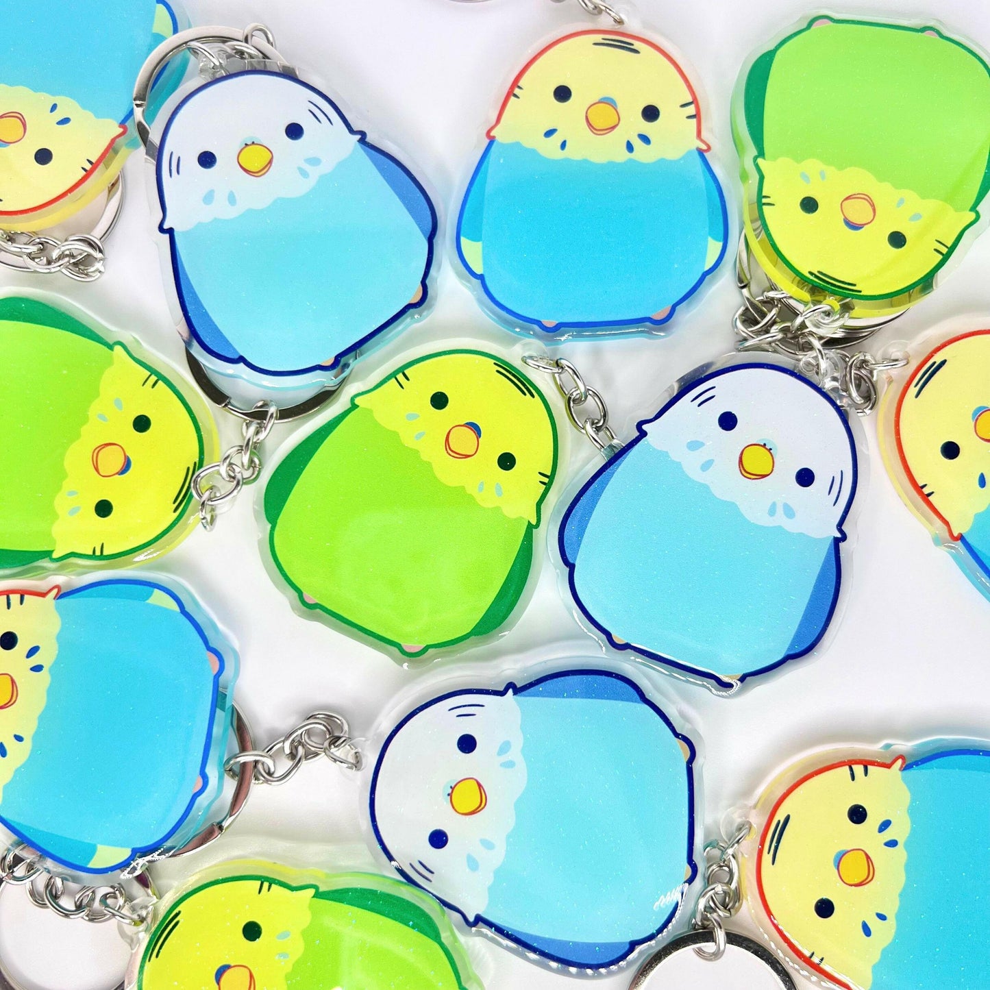 Budgerigar Budgie Parakeet acrylic charm | Cartoon Cute Kawaii Chibi Style Birb Art