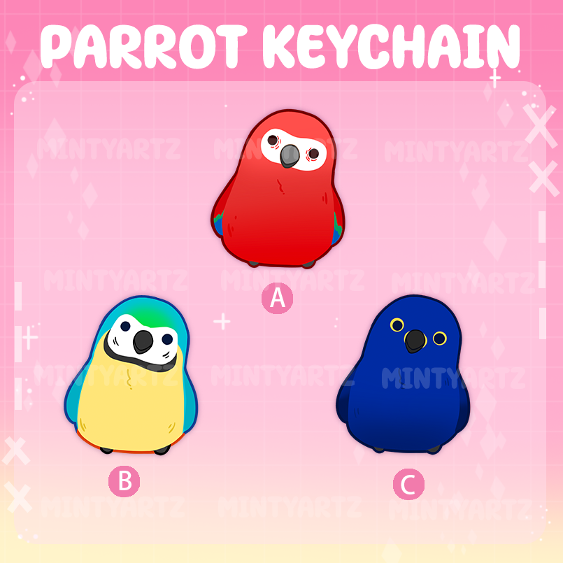 Macaw Parrot acrylic charm | Cartoon Cute Kawaii Chibi Style Birb Art