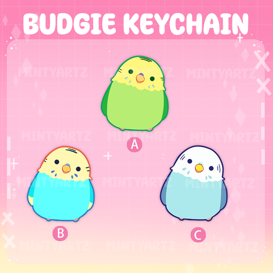 Budgerigar Budgie Parakeet acrylic charm | Cartoon Cute Kawaii Chibi Style Birb Art