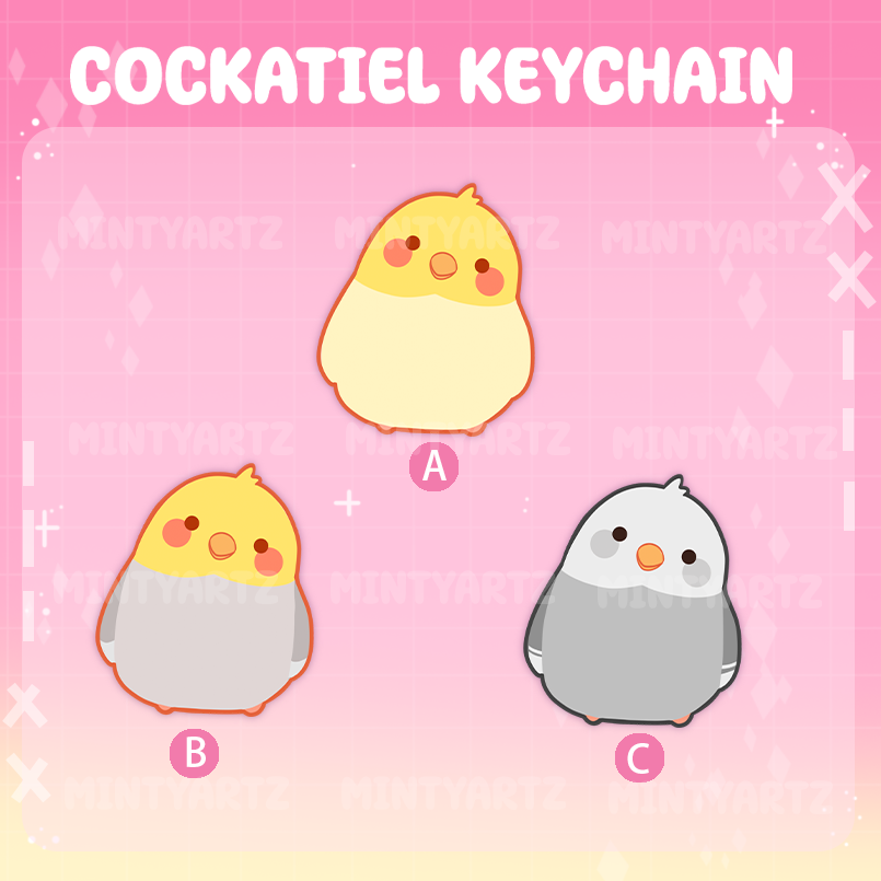 Cockatiel acrylic charm | Cartoon Cute Kawaii Chibi Style Birb Art